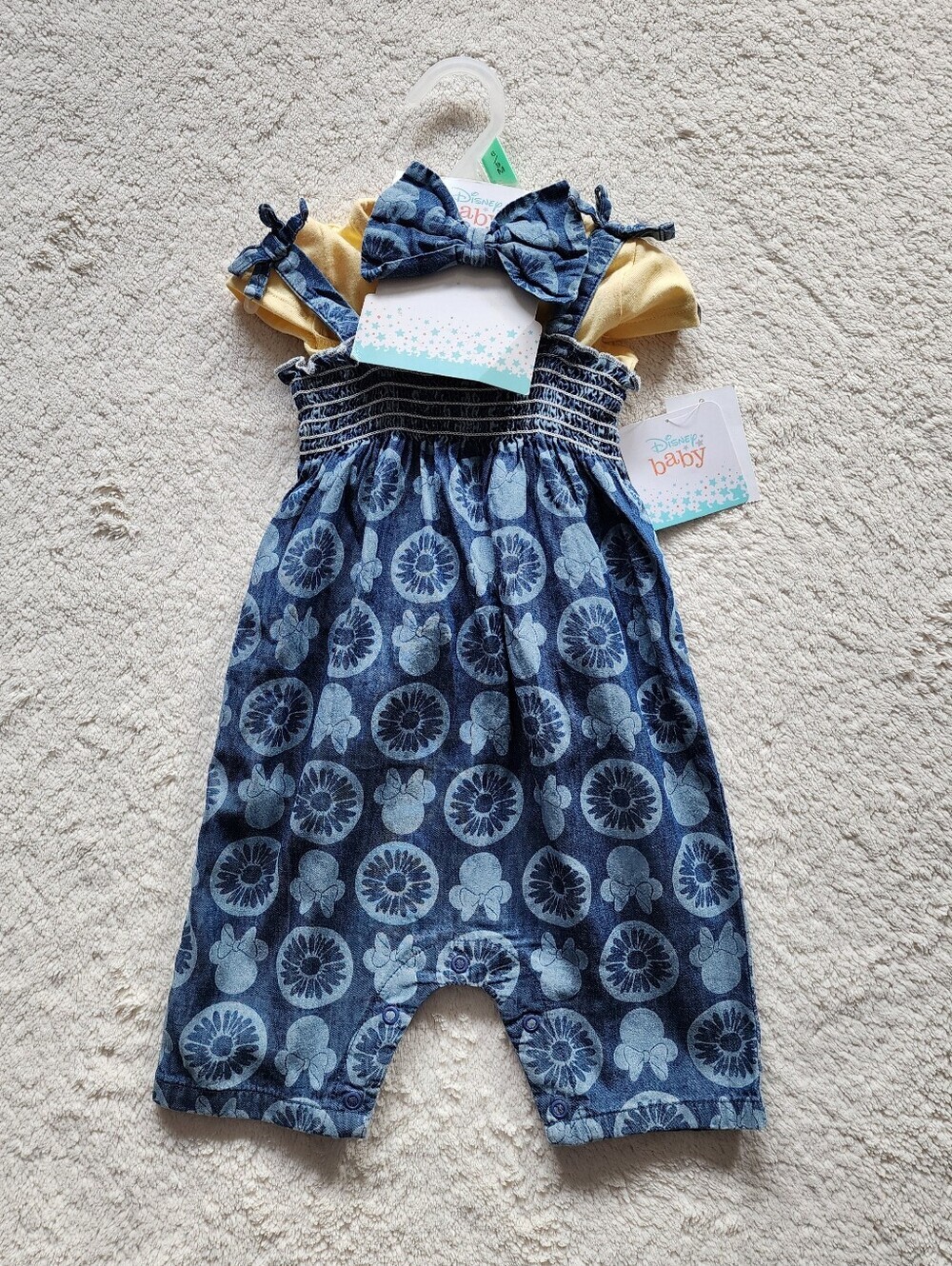 New Disney Minnie Mouse baby girl 6/9 months outfit, romper, t-shirt, headband